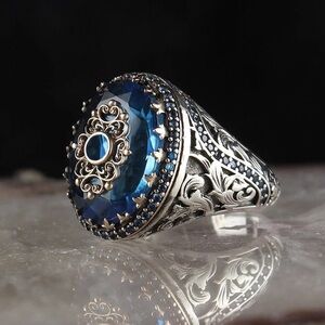 Handmade Turkish Signet Ring For Men Ancient Silver Color